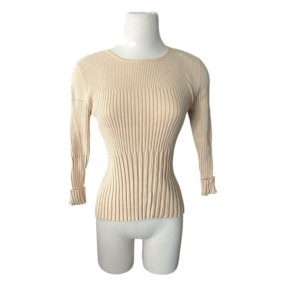 Vintage 90s Y2K Size M Butter Yellow Form Fitting Ribbed Sweater Downtown Girl